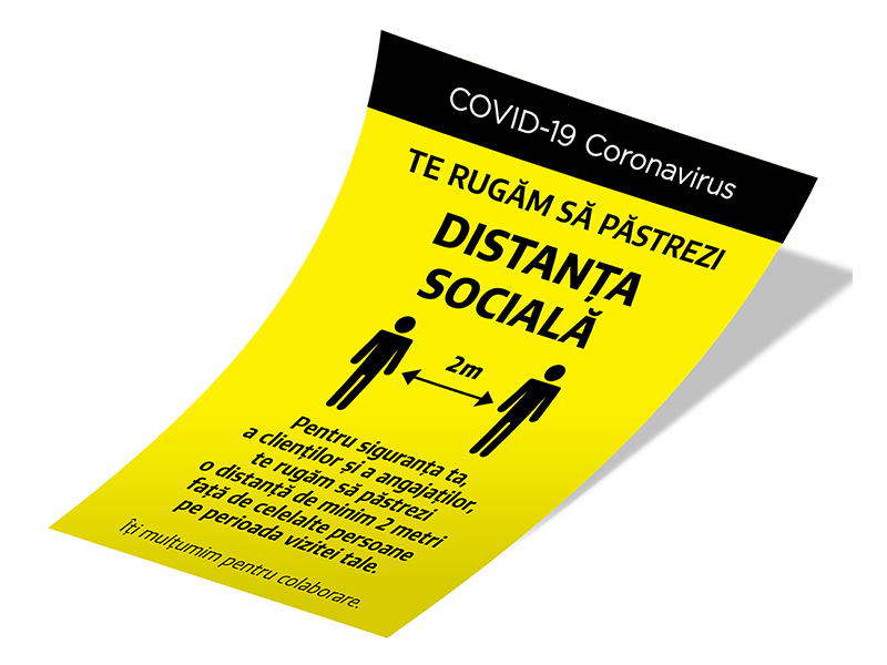Sticker Informativ Covid-19 - Te rugam sa respecti distanta sociala